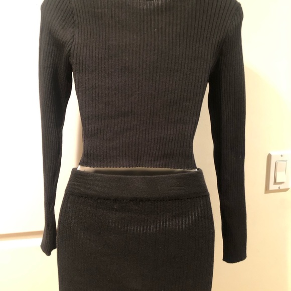 NWOT Say What- black sweater top and sweater skirt set with gold tone buttons - Picture 4 of 6